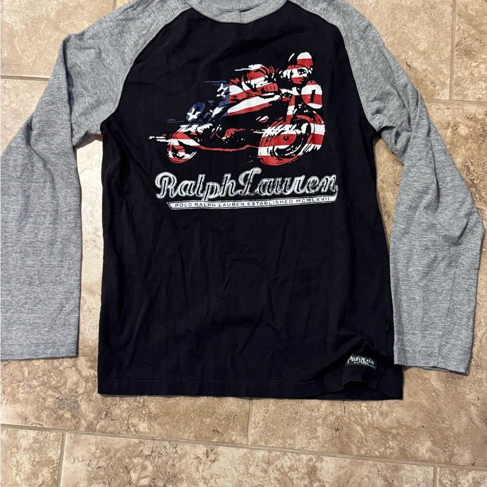 Ralph Lauren Navy and Heather Gray Graphic Tee